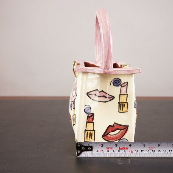 Pink Ceramic Purse Vase Sonja Picard Signed - Picture 7 of 7